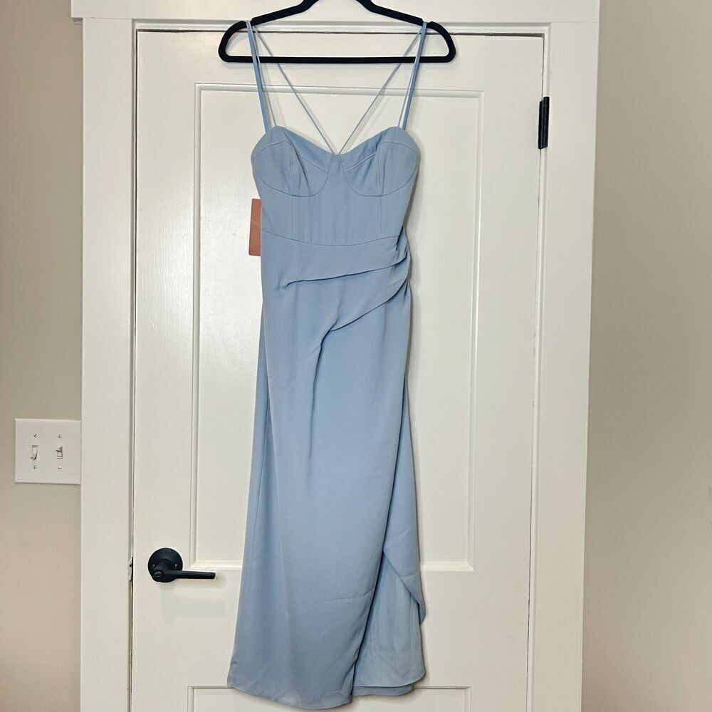 NEW Anthropologie BHLDN Emanuelle Georgette Blue Midi Dress Size 8 - Picture 4 of 8